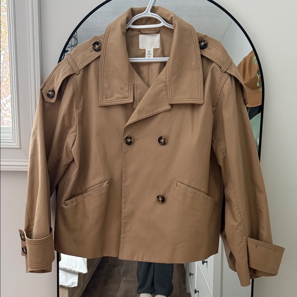 H&M Jackets & Blazers - H&M Women's Tan Double-Breasted Trench Coat-crop